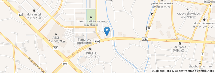 Mapa de ubicacion de 幸楽苑 en Japão, 栃木県, 栃木市.