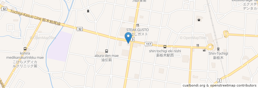 Mapa de ubicacion de ココス en Jepun, 栃木県, 栃木市.
