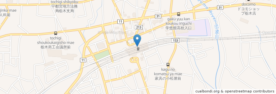 Mapa de ubicacion de 駅そば en 일본, 도치기현, 栃木市.