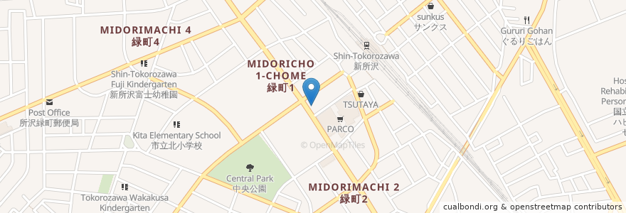 Mapa de ubicacion de 埼玉りそな銀行新所沢支店 en Japão, 埼玉県, 所沢市.
