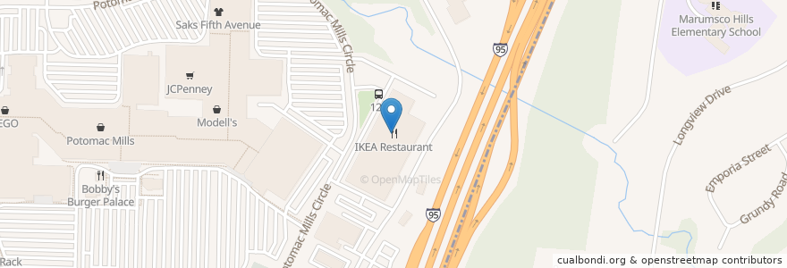 Mapa de ubicacion de IKEA Restaurant en ایالات متحده آمریکا, ویرجینیا, Prince William County.