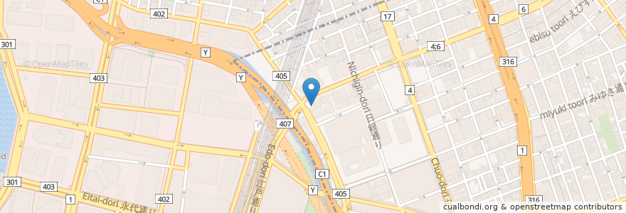 Mapa de ubicacion de なか卯 en Japonya, 東京都, 千代田区, 中央区.