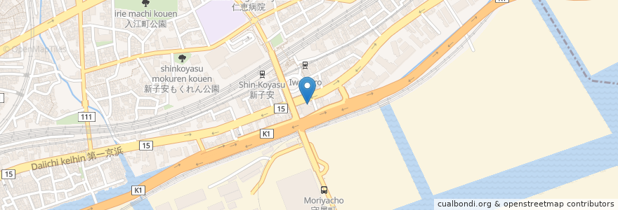 Mapa de ubicacion de 田辺薬局 en 日本, 神奈川県, 横浜市, 神奈川区.