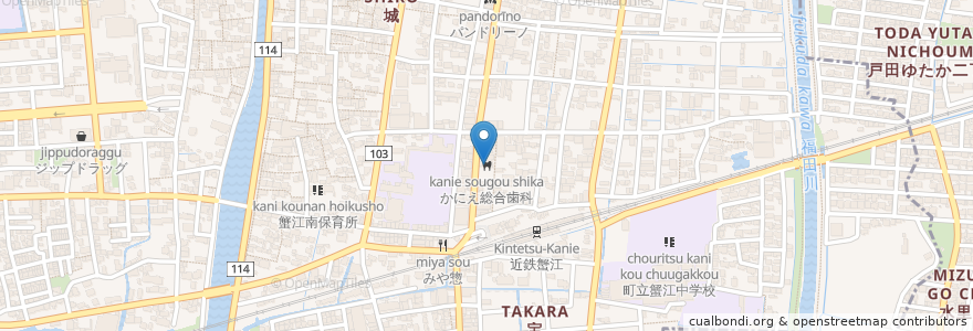 Mapa de ubicacion de かにえ総合歯科 en اليابان, 愛知県, 海部郡, 蟹江町.