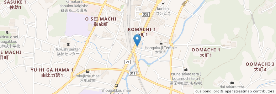 Mapa de ubicacion de 焼き鳥 秀吉 en 日本, 神奈川県, 鎌倉市.
