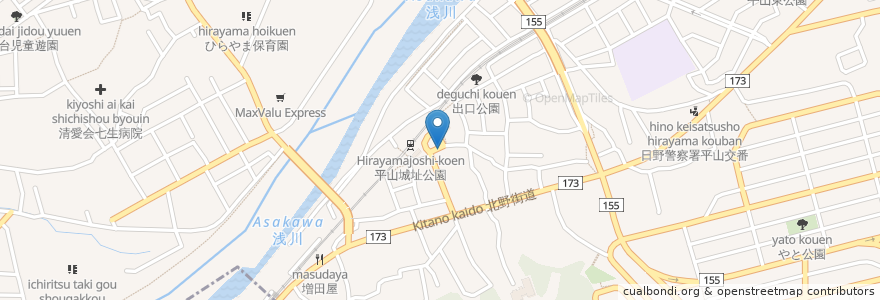 Mapa de ubicacion de 平山城址公園駅第三バイク駐車場 en 日本, 東京都, 日野市.