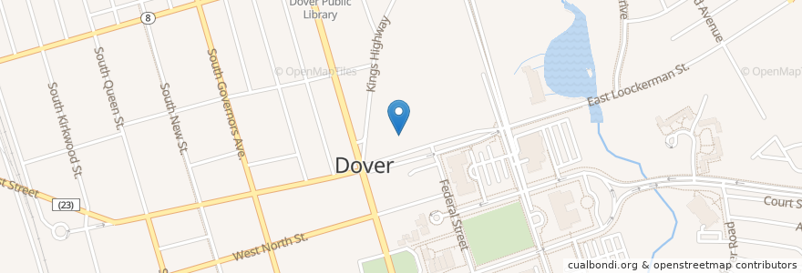 Mapa de ubicacion de Dover City Hall en الولايات المتّحدة الأمريكيّة, ديلاوير, Kent County, Dover.