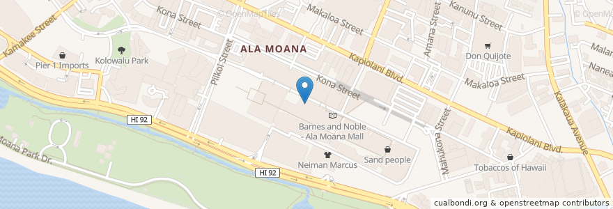 Mapa de ubicacion de Ala Moana Post Office en アメリカ合衆国, United States Of America (Middle Hawai'ian Islands Territorial Waters), ハワイ州, Honolulu, Honolulu County.