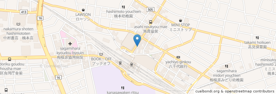 Mapa de ubicacion de みずほ銀行 橋本支店 en ژاپن, 神奈川県, 相模原市, 緑区.