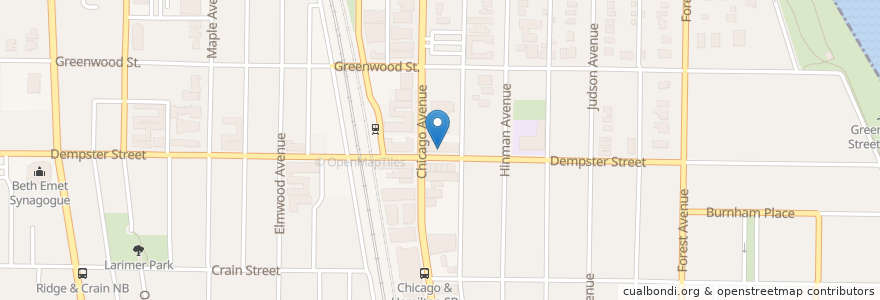 Mapa de ubicacion de Blind Faith Cafe en アメリカ合衆国, イリノイ州, Evanston.
