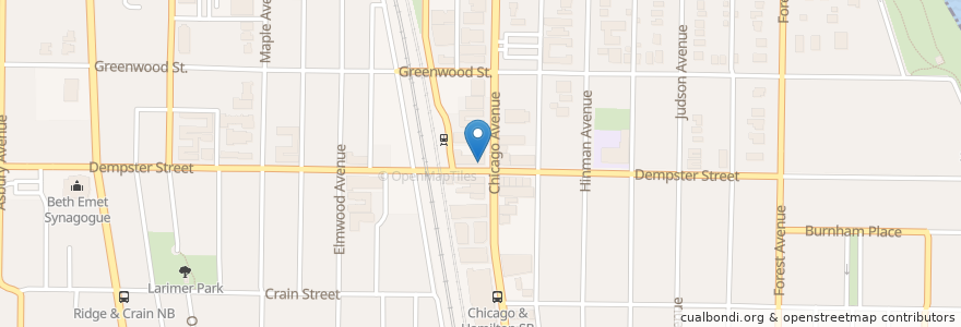 Mapa de ubicacion de Dozika en 미국, 일리노이, Evanston.