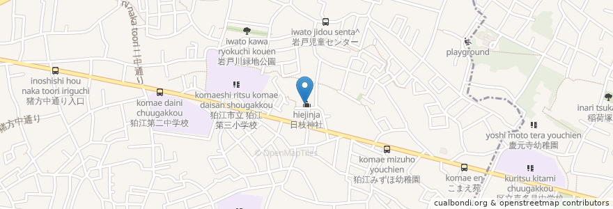 Mapa de ubicacion de 日枝神社 en Jepun, 東京都, 狛江市.