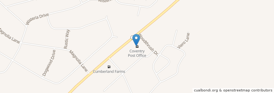 Mapa de ubicacion de Coventry Post Office en الولايات المتّحدة الأمريكيّة, رود آيلاند, Kent County, Coventry.