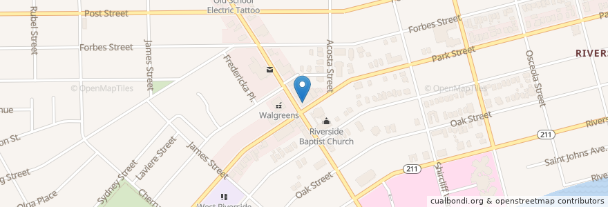 Mapa de ubicacion de One Bar & Lounge en 미국, 플로리다주, Duval County, 잭슨빌.