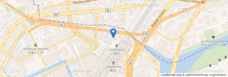 Mapa de ubicacion de 横浜屋 en Japon, Préfecture De Kanagawa, 横浜市, 西区, 神奈川区.