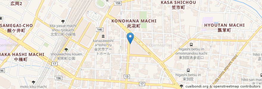 Mapa de ubicacion de リファーレ駐車場 en Japan, 石川県, 金沢市.