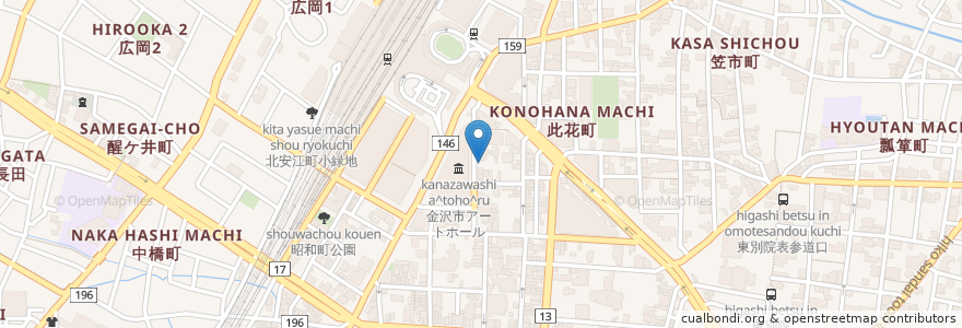 Mapa de ubicacion de 本町２丁目自転車駐車場 en Japão, 石川県, 金沢市.