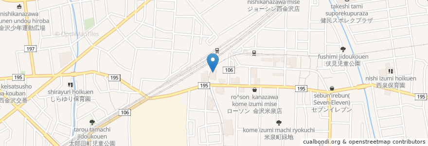 Mapa de ubicacion de 西金沢駅東自転車駐車場 en Japan, 石川県, 金沢市.
