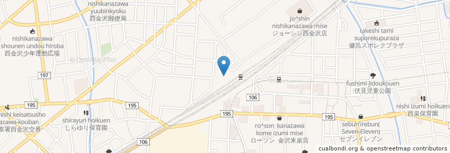 Mapa de ubicacion de 西金沢駅西自転車駐車場 en 日本, 石川県, 金沢市.