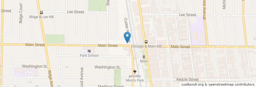 Mapa de ubicacion de Evanston South Post Office en Verenigde Staten, Illinois, Evanston.
