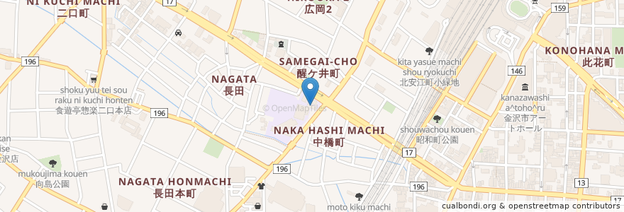 Mapa de ubicacion de 長田町公民館 en 일본, 이시카와현, 金沢市.