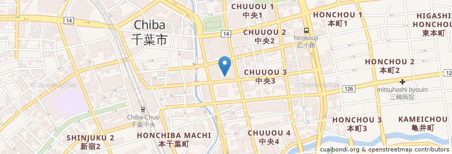 Mapa de ubicacion de 朱一軒 en Japan, 千葉県, 千葉市, 中央区.
