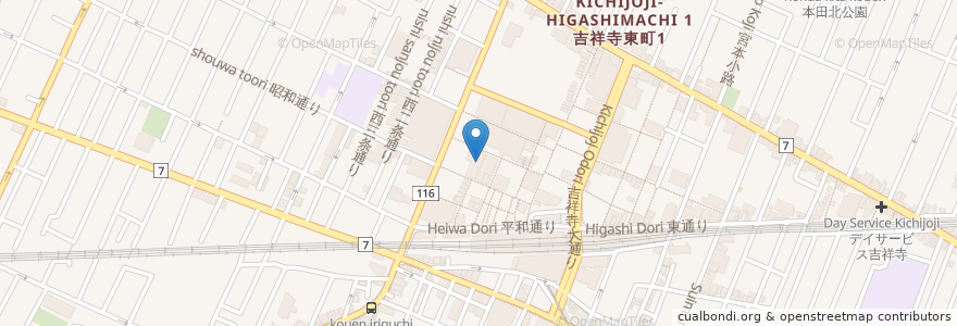 Mapa de ubicacion de 吉祥寺庭園 en Japon, Tokyo, 武蔵野市.