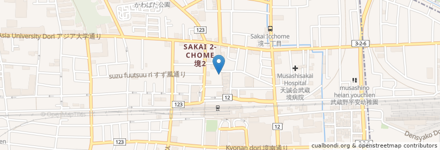 Mapa de ubicacion de 日高屋 en 일본, 도쿄도, 武蔵野市.