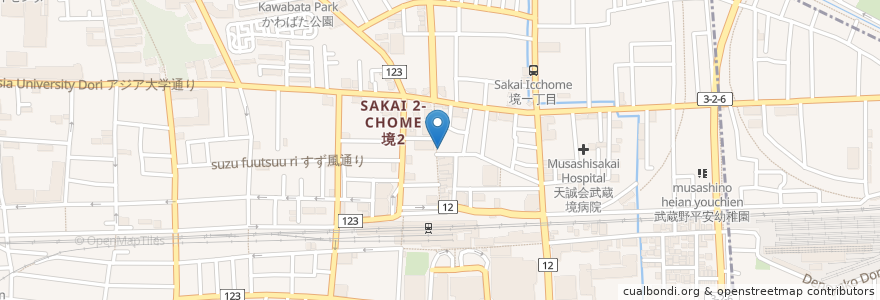 Mapa de ubicacion de おかずの華 en Japan, Tokyo, Musashino.