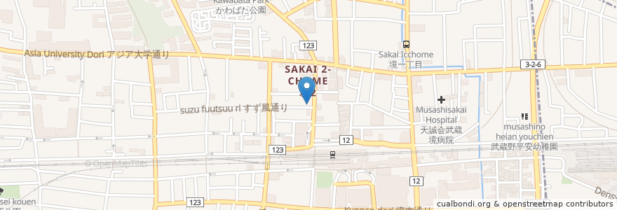 Mapa de ubicacion de 蕎麦処ささい en 日本, 东京都/東京都, 武蔵野市.