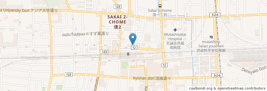 Mapa de ubicacion de わらわら en اليابان, 東京都, 武蔵野市.