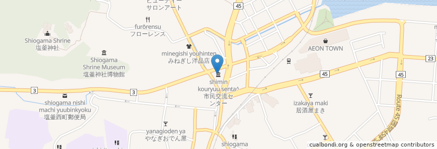 Mapa de ubicacion de 市民交流センター en 日本, 宫城县, 塩竈市.