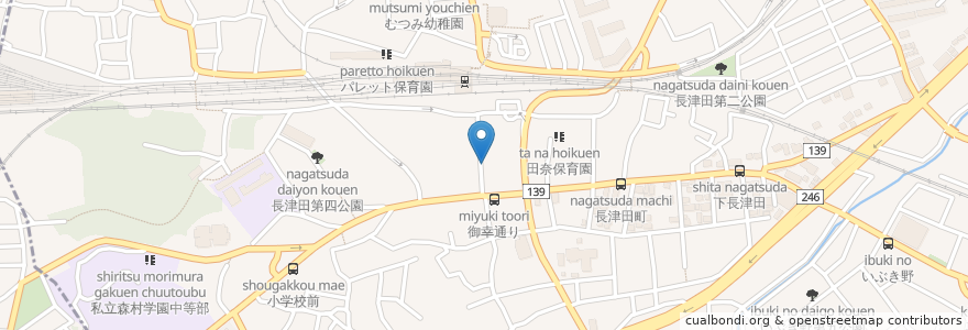 Mapa de ubicacion de 薬樹薬局 en اليابان, كاناغاوا, 横浜市, 緑区.