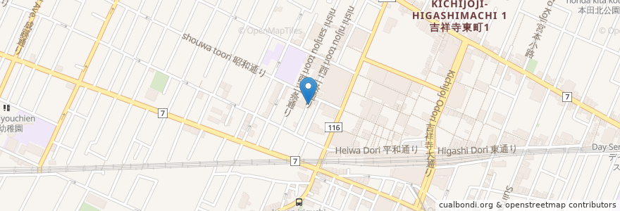 Mapa de ubicacion de コーキーズハウス en 日本, 東京都, 武蔵野市.