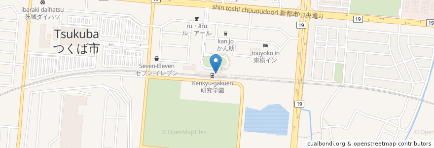Mapa de ubicacion de 筑波銀行 en 日本, 茨城県, つくば市.