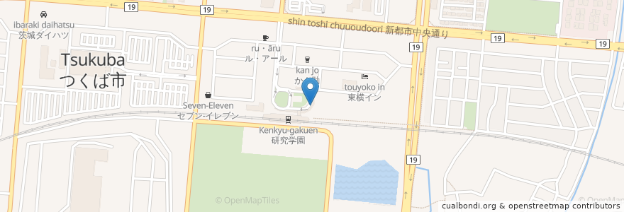Mapa de ubicacion de 研究学園駅 en Giappone, Prefettura Di Ibaraki, つくば市.