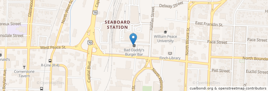 Mapa de ubicacion de Bad Daddy's Burger Bar en United States, North Carolina, Wake County, Raleigh.