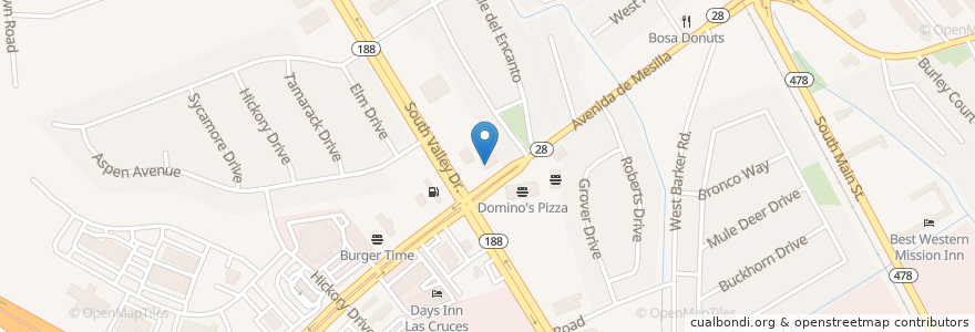 Mapa de ubicacion de Rosie's Cafe Mesilla en アメリカ合衆国, ニューメキシコ州, Doña Ana County, Las Cruces.
