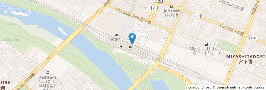 Mapa de ubicacion de 立ち食いそば en Japón, Prefectura De Hokkaidō, 上川総合振興局, 旭川市.