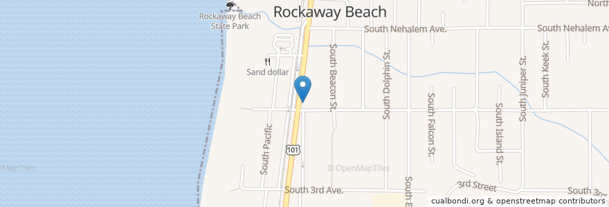 Mapa de ubicacion de The Cow Belle Cafe en 美利坚合众国/美利堅合眾國, 俄勒冈州/俄勒岡州, Tillamook County, Rockaway Beach.