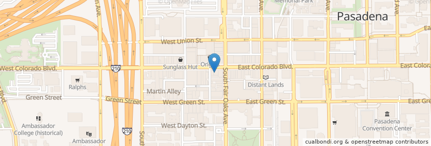 Mapa de ubicacion de AUX DELICES en 美利坚合众国/美利堅合眾國, 加利福尼亚州/加利福尼亞州, 洛杉矶县, Pasadena.