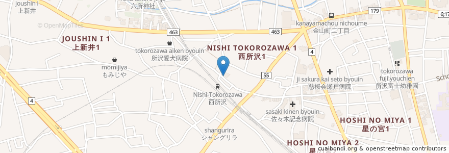 Mapa de ubicacion de パンセ個別指導学院 en 日本, 埼玉県, 所沢市.