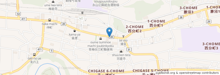 Mapa de ubicacion de おうめチキン en 日本, 東京都, 青梅市.