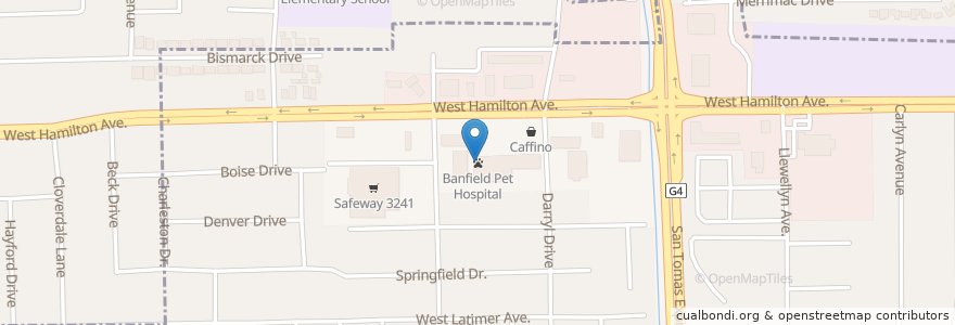 Mapa de ubicacion de Banfield Pet Hospital en Amerika Birleşik Devletleri, Kaliforniya, Santa Clara County, Campbell.