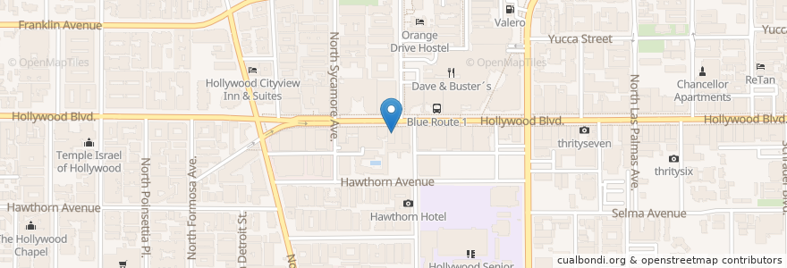 Mapa de ubicacion de Beacher's Madhouse Theater en 美利坚合众国/美利堅合眾國, 加利福尼亚州/加利福尼亞州, 洛杉矶县, 洛杉矶.