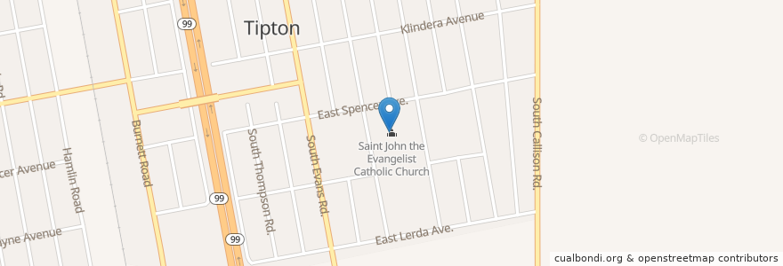 Mapa de ubicacion de Saint John the Evangelist Catholic Church en 美利坚合众国/美利堅合眾國, 加利福尼亚州/加利福尼亞州, Tulare County.