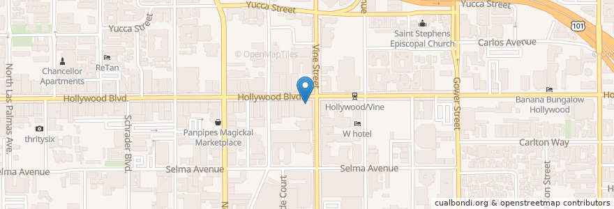 Mapa de ubicacion de Katsuya Hollywood en アメリカ合衆国, カリフォルニア州, Los Angeles County, ロサンゼルス.