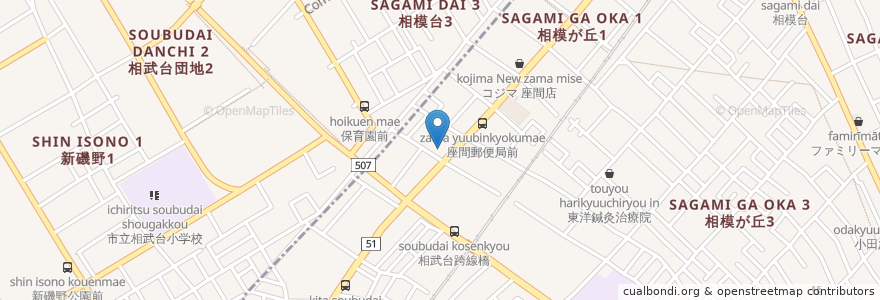 Mapa de ubicacion de 安楽亭 座間店 en Japan, Präfektur Kanagawa, 座間市, 相模原市, 南区.
