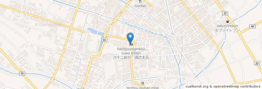 Mapa de ubicacion de 八十二銀行 en 日本, 長野県, 諏訪市.
