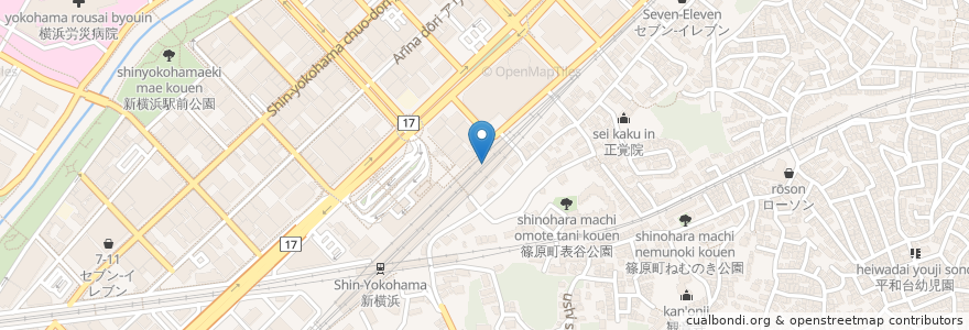 Mapa de ubicacion de 中華食堂 日高屋 en ژاپن, 神奈川県, 横浜市, 港北区.